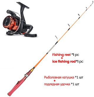 Dndyuju Combinatie (Vissen Reel + Ijs Hengel + Ijs Lokken Haak) glasvezel Ijs Lokken Hengel 2 Secties 0.7M Lengte Rood