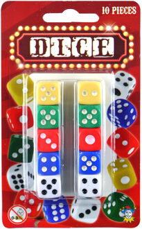 Dobbelstenen - 10x stuks - kleuren mix - kunststof - spelletjes Multi