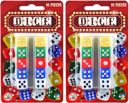 Dobbelstenen - 20x stuks - kleuren mix - kunststof - spelletjes