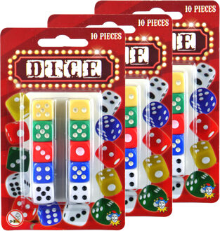 Dobbelstenen - 30x stuks - kleuren mix - kunststof - spelletjes