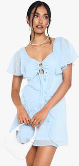 Dobby Chiffon Ruffle Mini Jurk, Blue - 42