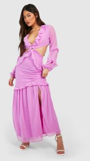 Dobby Maxi Jurk Met Ruches En Uitsnijding, Bright Lilac - 42