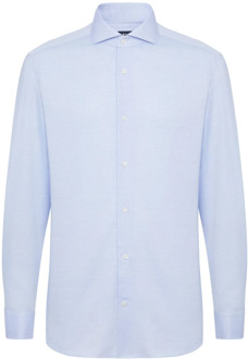 Dobby Napoli Kraag Overhemd Slim Fit Boggi Milano , Blue , Heren - 2Xl,Xl,L,M,S,4Xl,3Xl