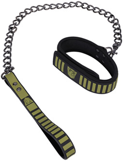 Doc Johnson Tactische Halsband en Leash - Zwart/Groen