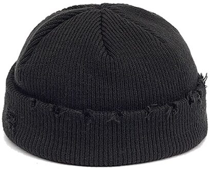 Docker Gebreide Hoeden Voor Vrouwen Gildkruid Mannen Beanie Hat Winter Retro Brimless Meloen Cap Manchet Docker Visser Mutsen Hoeden Voor mannen zwart