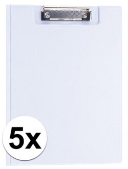 Documenten Clipboard in A4 formaat - 5x stuks - wit - pvc - klembord - 21 x 29 cm