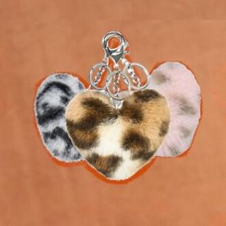 Dodonami Fuffly Heart Keychain - 3 Type #Milk Coffee Leopard - 1 pc