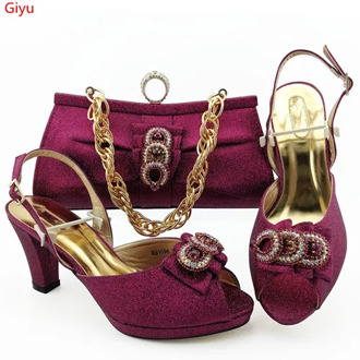 doershow MAGENTA Matching Shoes and Bags Italian In Women Nigerian Party Shoe and Bag Sets Women Shoes and Bag Set Italy HJK1-28