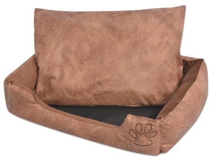 Dog bed with cushion PU artificial leather size L Beige
