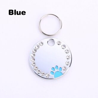 Dog Tag Poot Kraag Huisdier Ketting Kat Id Sleutelhanger Metalen Strass Ketting Naam Gegraveerd Hanger blauw