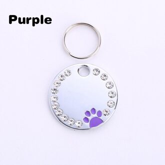 Dog Tag Poot Kraag Huisdier Ketting Kat Id Sleutelhanger Metalen Strass Ketting Naam Gegraveerd Hanger paars