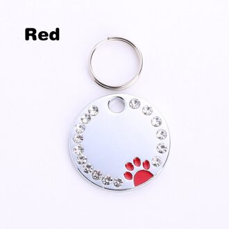 Dog Tag Poot Kraag Huisdier Ketting Kat Id Sleutelhanger Metalen Strass Ketting Naam Gegraveerd Hanger rood