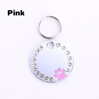 Dog Tag Poot Kraag Huisdier Ketting Kat Id Sleutelhanger Metalen Strass Ketting Naam Gegraveerd Hanger roze
