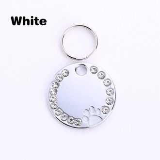 Dog Tag Poot Kraag Huisdier Ketting Kat Id Sleutelhanger Metalen Strass Ketting Naam Gegraveerd Hanger wit