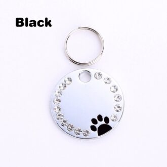 Dog Tag Poot Kraag Huisdier Ketting Kat Id Sleutelhanger Metalen Strass Ketting Naam Gegraveerd Hanger zwart