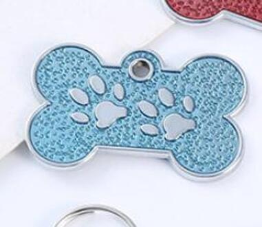 Dog Tags Gegraveerd Kat Puppy Pet Id Naam Halsband Tag Hanger Huisdier Accessoires Bone & Paw Glitter Huisdier Decoratie licht blauw