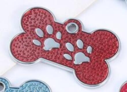 Dog Tags Gegraveerd Kat Puppy Pet Id Naam Halsband Tag Hanger Huisdier Accessoires Bone & Paw Glitter Huisdier Decoratie rood