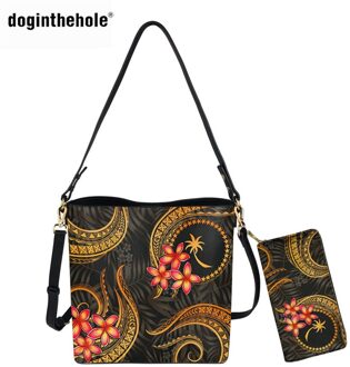 Doginthehole Tassen Voor Vrouwen Chuuk Staten Polynesische Trend Luxe 2 Stks/set Crossbody Tas Met Portemonnee Vrouwelijke Schoudertas HTE2341D61Z21