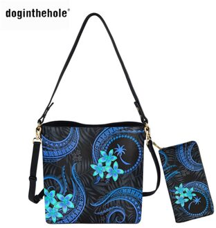 Doginthehole Tassen Voor Vrouwen Chuuk Staten Polynesische Trend Luxe 2 Stks/set Crossbody Tas Met Portemonnee Vrouwelijke Schoudertas HTE2342D61Z21