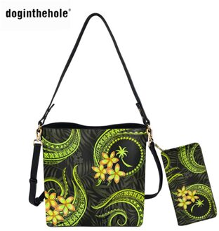 Doginthehole Tassen Voor Vrouwen Chuuk Staten Polynesische Trend Luxe 2 Stks/set Crossbody Tas Met Portemonnee Vrouwelijke Schoudertas HTE2346D61Z21