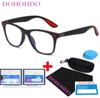Dohohdo Mode Anti Blauw Licht Glazen Voor Vrouwen Mannen Clear Lens Computer Brillen Frame Klassieke Vierkante Eyewear Bril zwart rood