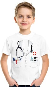 Doktersjas kostuum t-shirt wit voor kinderen S (122-128)