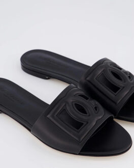 Dolce and Gabbana Dames leren slide met dg logo - maat 39 Zwart