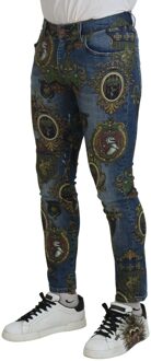 Dolce & Gabbana Barokke Crest Skinny Jeans Blauw