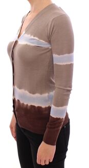 Dolce & Gabbana Beige Gestreepte Zijden Trui Cardigan Pullover Top - maat XS Veelkleurig