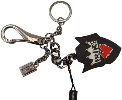 Dolce & Gabbana Black Prince Studs Logo Zilver Messing Heren Sleutelhanger Zwart en zilver - One Size