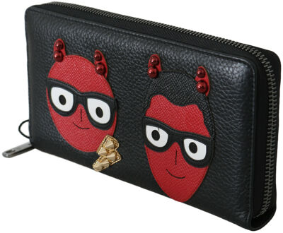 Dolce & Gabbana Black Red Leather #DGFamily Zipper Continental Men's Wallet - maat Zwart/rood