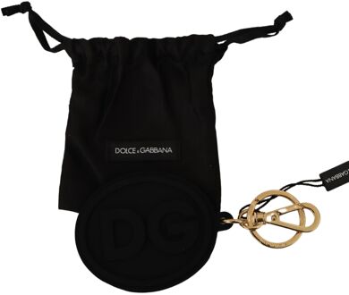 Dolce & Gabbana Black Rubber Rubber DG Logo Gold Brass Metal Keyring Men's Keychain Zwart - One Size