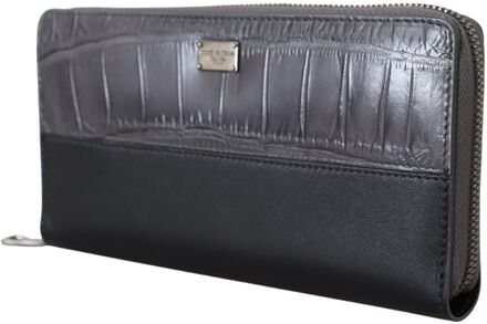 Dolce & Gabbana Black Zip rond Continental Clutch Leather Men's Wallet Zwart en zilver - One Size