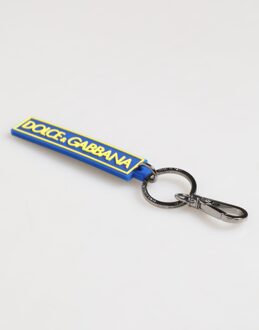 Dolce & Gabbana Blauw Geel DG Rubber Logo Zilver Heren Sleutelhanger - One Size