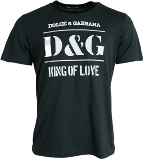 Dolce & Gabbana Blauw Grafisch Print Crew Neck T-shirt Dolce & Gabbana , Blue , Heren - XS