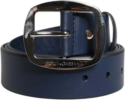 Dolce & Gabbana Blauw Kalfsleer Klassieke Metalen Gesp Riem - 115 cm