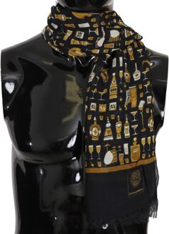 Dolce & Gabbana Blauw Modal Kasjmier Cocktail Print Heren Sjaal - maat