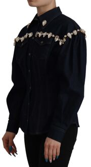 Dolce & Gabbana Blauwe Denim Kristal Versierde Katoenen Damesjas - maat