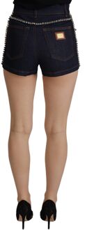 Dolce & Gabbana Blauwe Denim Stretch Crystal Hot Pants Dames Shorts