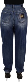 Dolce & Gabbana Blauwe Gewassen Hoge Taille Losse Pasvorm Damesbroek - S