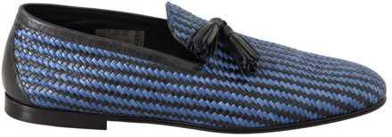 Dolce & Gabbana Blauwe geweven leren kwast loafers schoenen Dolce & Gabbana , Blue , Heren - 44 EU