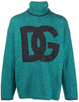 Dolce & Gabbana Blauwe Intarsia-Logo Jumper Sweater Dolce & Gabbana , Blue , Heren - M