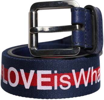 Dolce & Gabbana Blauwe Katoenen Leren Gedrukte Metalen Gesp Riem