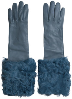 Dolce & Gabbana Blauwe Leren Bont Handschoenen Dolce & Gabbana , Blue , Dames - 7 1/2 In,7 In,8 IN