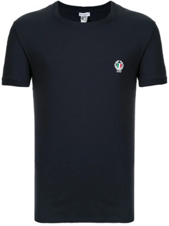 Dolce & Gabbana Blauwe Navy Geborduurde Logo T-shirt Dolce & Gabbana , Blue , Heren - L,M