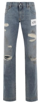 Dolce & Gabbana Blauwe Regular-Fit Jeans met Verweerd Effect Dolce & Gabbana , Blue , Heren - L