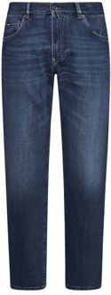Dolce & Gabbana Blauwe Straight Leg Jeans met Whiskering Effect Dolce & Gabbana , Blue , Heren - 2Xl,Xl,L,M,S