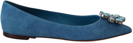 Dolce & Gabbana Blauwe Suède Kristallen Loafers Platte Schoenen Dolce & Gabbana , Blue , Dames - 35 Eu,36 EU