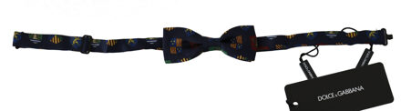 Dolce & Gabbana Blauwe Vlaggen 100% Zijde Verstelbare Hals Papillon Heren Strik Veelkleurig