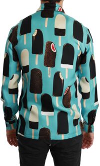 Dolce & Gabbana Blauwe Zijde IJskreemprint Casual Overhemd voor Heren - maat